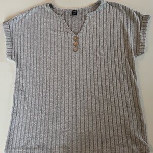 SHEIN Gray Ribbed Cuffed Sleeve T-Shirt